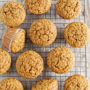 These Healthy Banana Bran Muffins are moist, fluffy, and made healthier with wholesome oat bran cereal, bananas and zero butter or added sugar.  Delicious quick on-the-go morning breakfast!