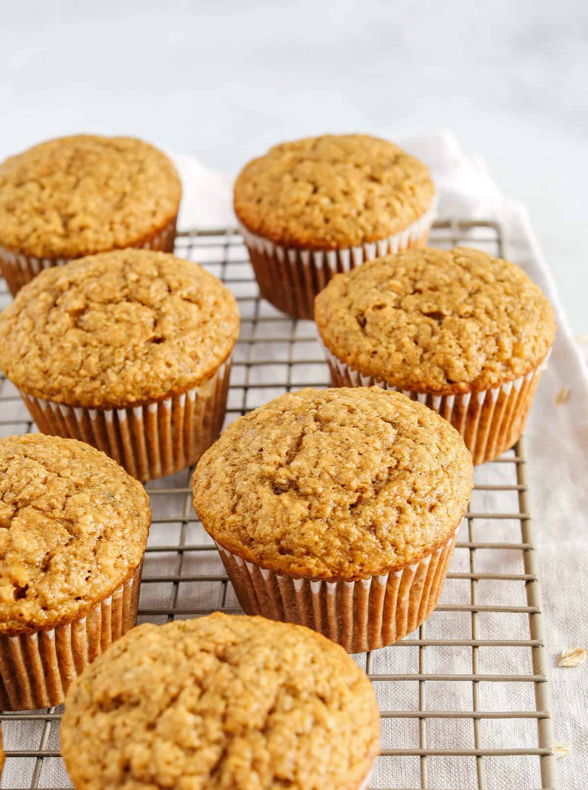These Healthy Banana Bran Muffins are moist, fluffy, and made healthier with wholesome oat bran cereal, bananas and zero butter or added sugar.  Delicious quick on-the-go morning breakfast!