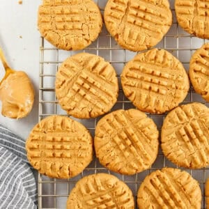 The BEST 5-Ingredient Peanut Butter Cookies recipe made with simple pantry ingredients and zero flour, butter or oil! Soft, chewy cookies with rich peanut butter flavor are the perfect gluten-free sweet treat.